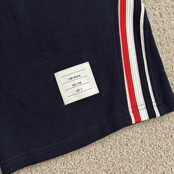 NWT Thom Browne Blue Stripe Logo Sweat Shorts Jogger Men's Sz 2 Made In Japan - Picture 2 of 11